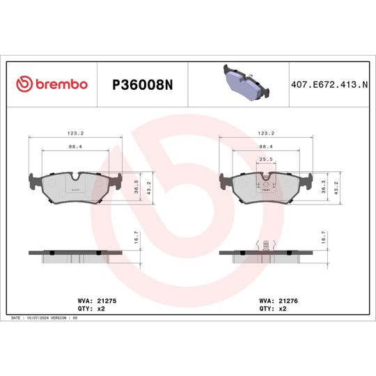 P36008N Brembo PRIME Ceramic Disc Brake Pad Set Brembo Brake Canada