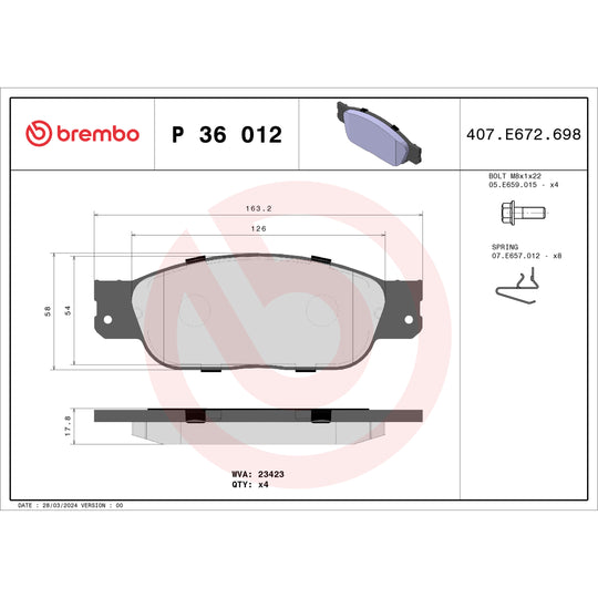 KT04326 Low-Met Brake Pad and UV Coated Vented  Brake Disc Kit Brembo Canada