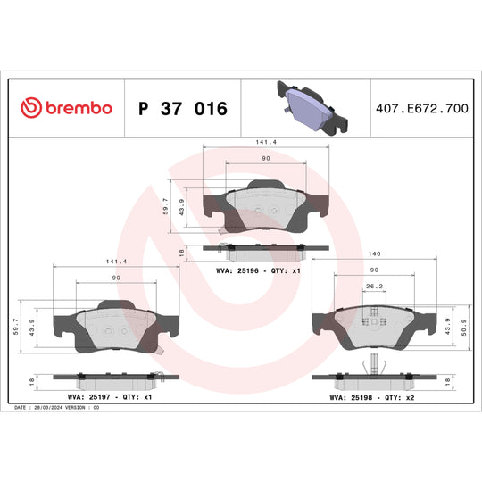 P37016 Brembo Premium Low-Met OE Equivalent Pad Brembo Brake Canada