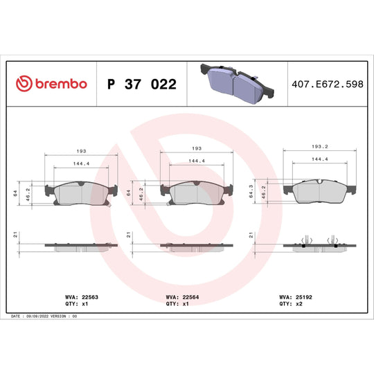 P37022 Brembo Premium Low-Met OE Equivalent Pad Brembo Brake Canada