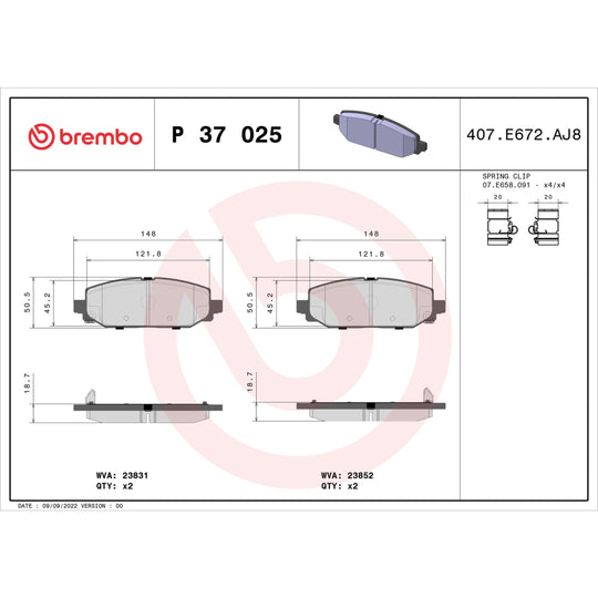P37025 Brembo Premium Low-Met OE Equivalent Pad Brembo Brake Canada