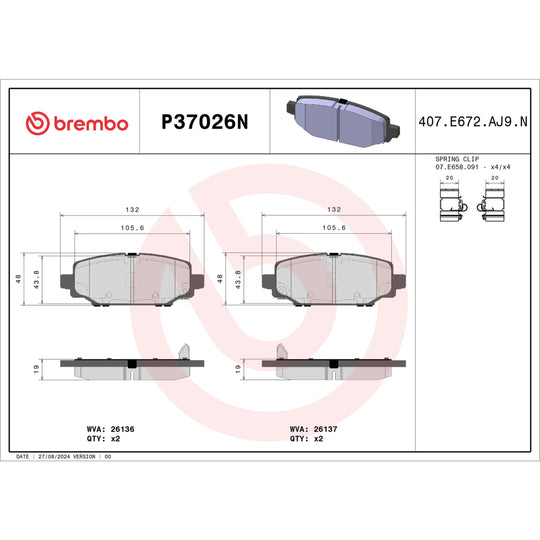 P37026N Brembo PRIME Ceramic Disc Brake Pad Set Brembo Brake Canada