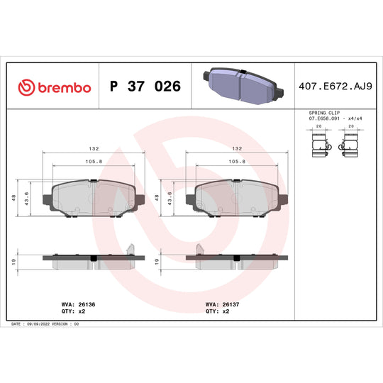 P37026 Brembo Premium Low-Met OE Equivalent Pad Brembo Brake Canada