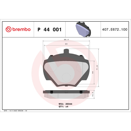 KT04324 Low-Met Brake Pad and Standard Solid  Brake Disc Kit Brembo Canada