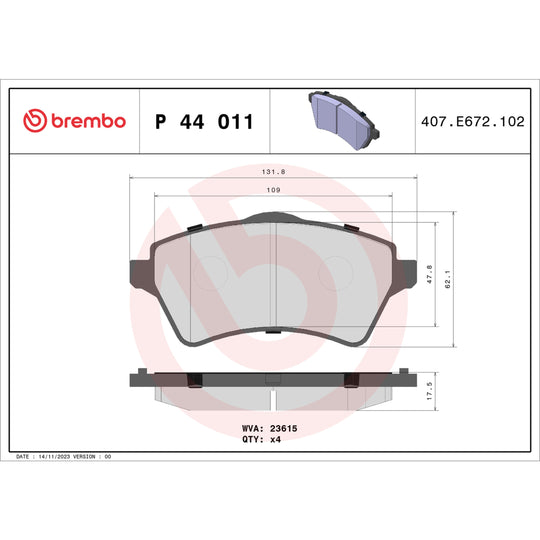 P44011 Brembo Premium Low-Met OE Equivalent Pad Brembo Brake Canada