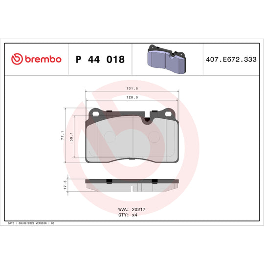 P44018 Brembo Premium Low-Met OE Equivalent Pad Brembo Brake Canada