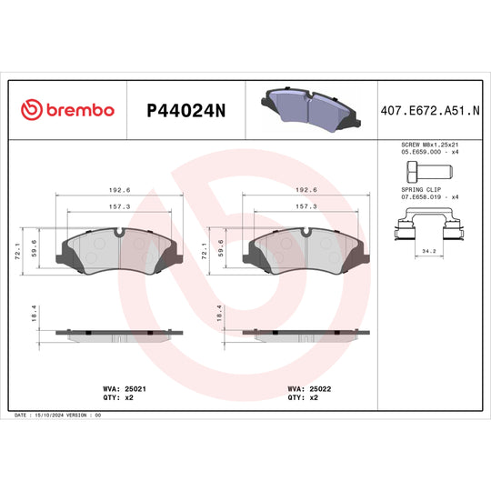 P44024N Brembo PRIME Ceramic Disc Brake Pad Set Brembo Brake Canada