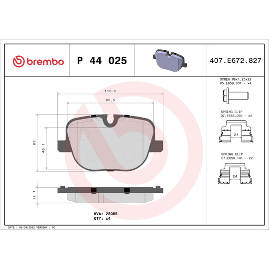 P44025 Brembo Premium Low-Met OE Equivalent Pad Brembo Brake Canada