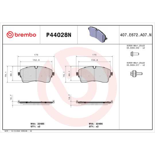 P44028N Brembo PRIME Ceramic Disc Brake Pad Set Brembo Brake Canada