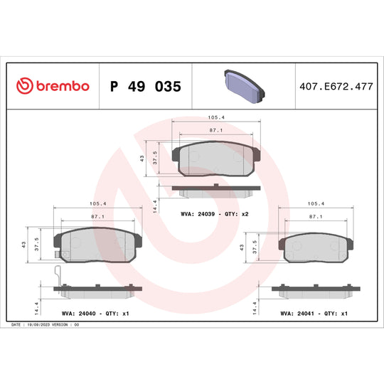 P49035 Brembo Premium Low-Met OE Equivalent Pad Brembo Brake Canada