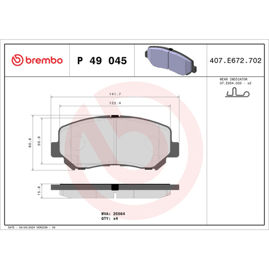 P49045 Brembo Premium Low-Met OE Equivalent Pad Brembo Brake Canada