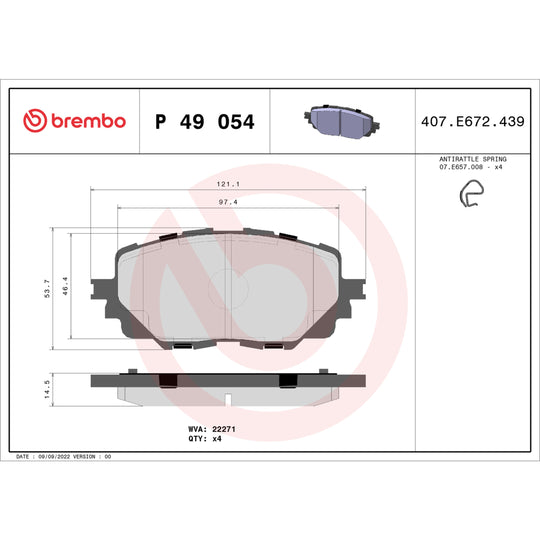 P49054 Brembo Premium Low-Met OE Equivalent Pad Brembo Brake Canada