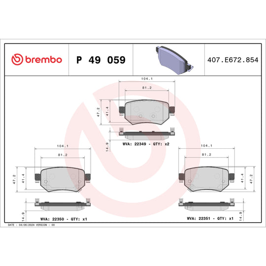 P49059 Brembo Premium Low-Met OE Equivalent Pad Brembo Brake Canada