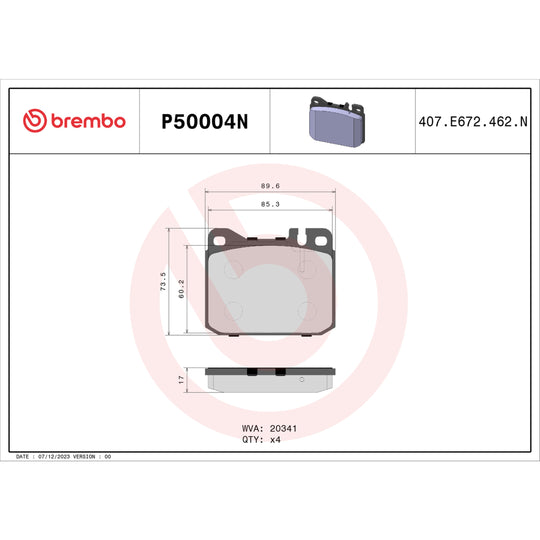 P50004N Brembo PRIME Ceramic Disc Brake Pad Set Brembo Brake Canada