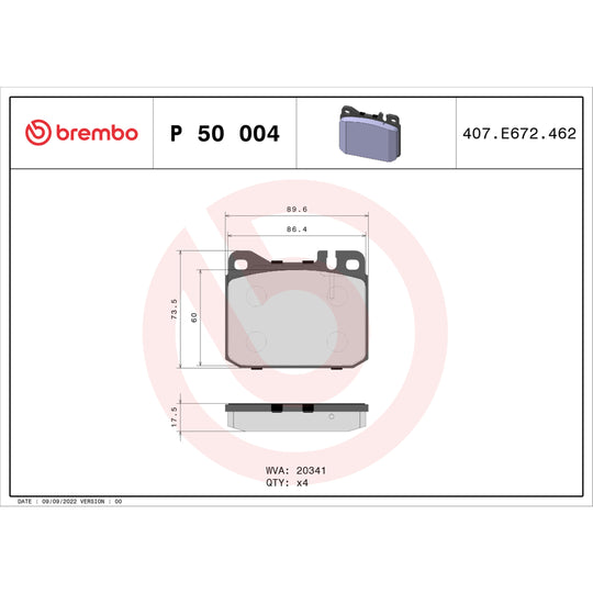 P50004 Brembo Premium Low-Met OE Equivalent Pad Brembo Brake Canada