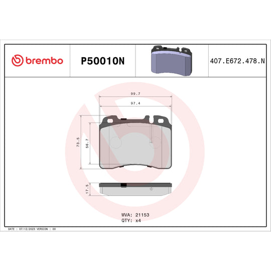 P50010N Brembo PRIME Ceramic Disc Brake Pad Set Brembo Brake Canada