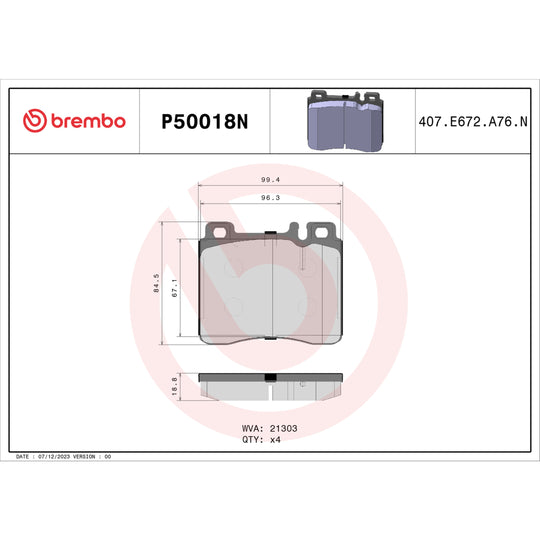 P50018N Brembo PRIME Ceramic Disc Brake Pad Set Brembo Brake Canada