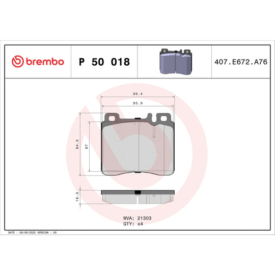 P50018 Brembo Premium Low-Met OE Equivalent Pad Brembo Brake Canada