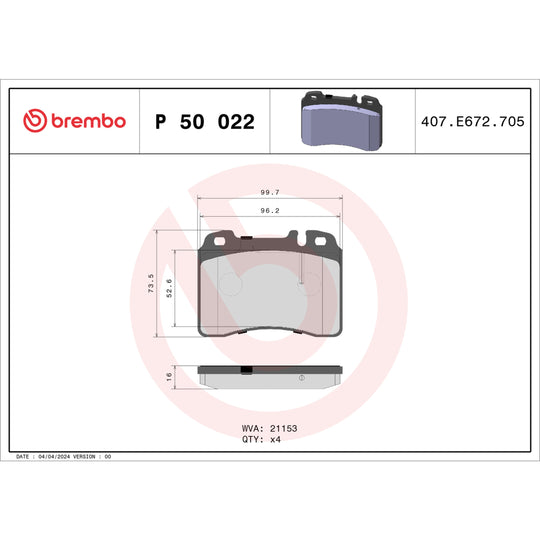 P50022 Brembo Premium Low-Met OE Equivalent Pad Brembo Brake Canada