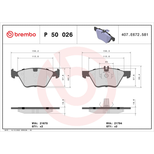 P50026 Brembo Premium Low-Met OE Equivalent Pad Brembo Brake Canada