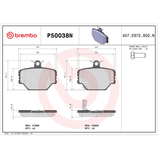 P50038N Brembo PRIME Ceramic Disc Brake Pad Set Brembo Brake Canada