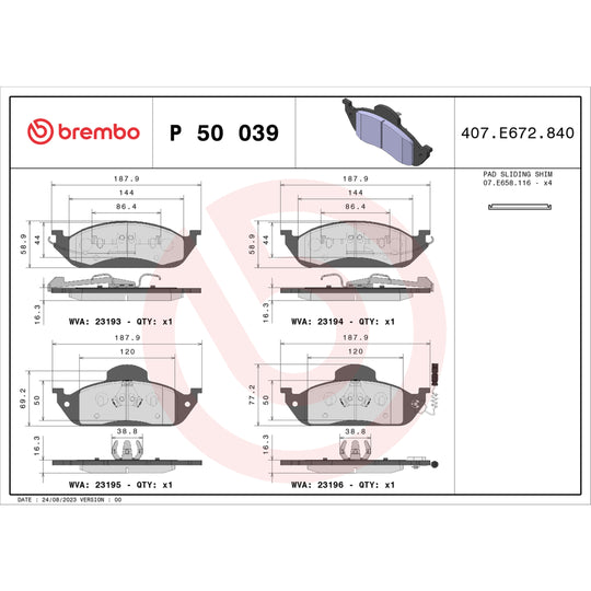 P50039 Brembo Premium Low-Met OE Equivalent Pad Brembo Brake Canada