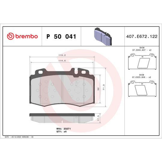 P50041 Brembo Premium Low-Met OE Equivalent Pad Brembo Brake Canada