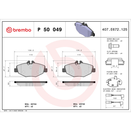 P50049 Brembo Premium Low-Met OE Equivalent Pad Brembo Brake Canada