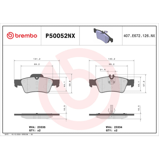 P50052NX Brembo XTRA Ceramic Disc Brake Pad Set Brembo Brake Canada
