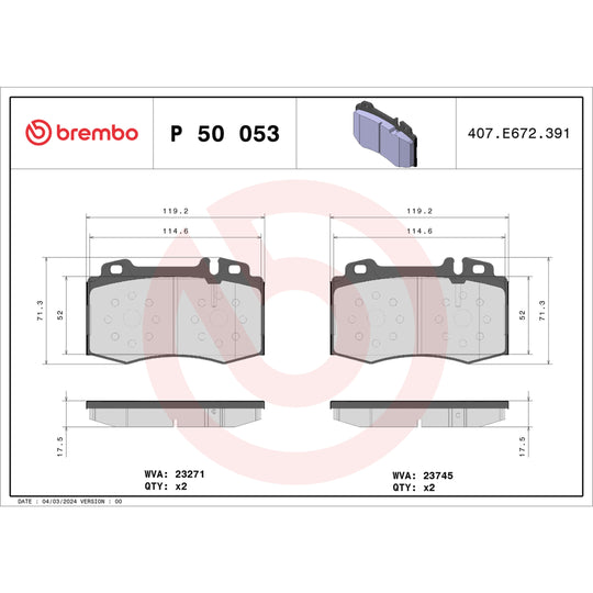 P50053 Brembo Premium Low-Met OE Equivalent Pad Brembo Brake Canada