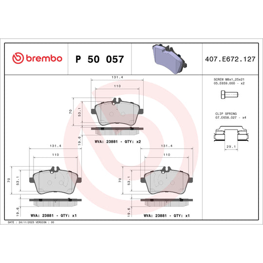 P50057 Brembo Premium Low-Met OE Equivalent Pad Brembo Brake Canada