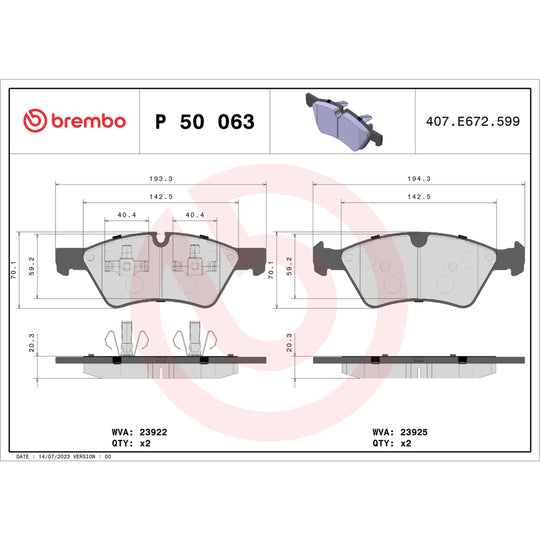 P50063 Brembo Premium Low-Met OE Equivalent Pad Brembo Brake Canada