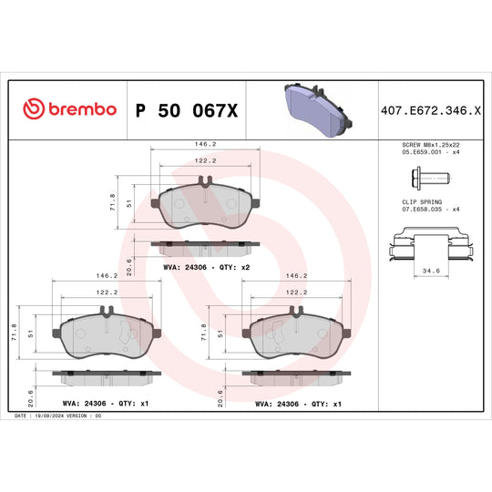 P50067X Brembo XTRA Low-Met Disc Brake Pad Set Brembo Brake Canada