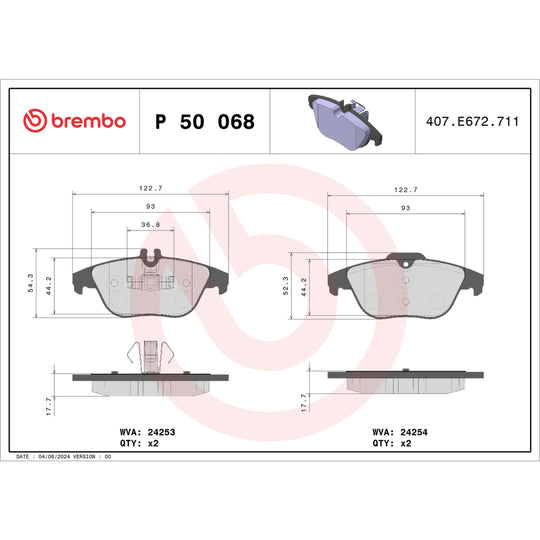 P50068 Brembo Premium Low-Met OE Equivalent Pad Brembo Brake Canada
