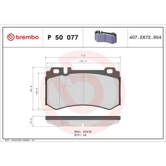 P50077 Brembo Premium Low-Met OE Equivalent Pad Brembo Brake Canada