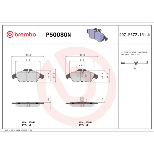 P50080N Brembo PRIME Ceramic Disc Brake Pad Set Brembo Brake Canada