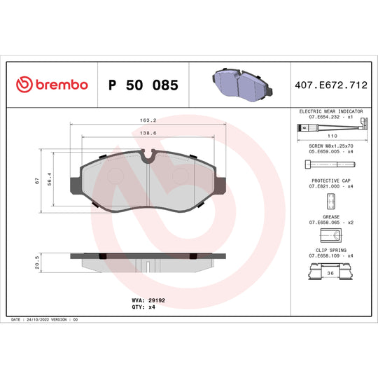 P50085 Brembo Premium Low-Met OE Equivalent Pad Brembo Brake Canada