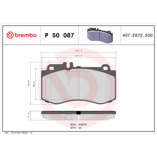 P50087 Brembo Premium Low-Met OE Equivalent Pad Brembo Brake Canada