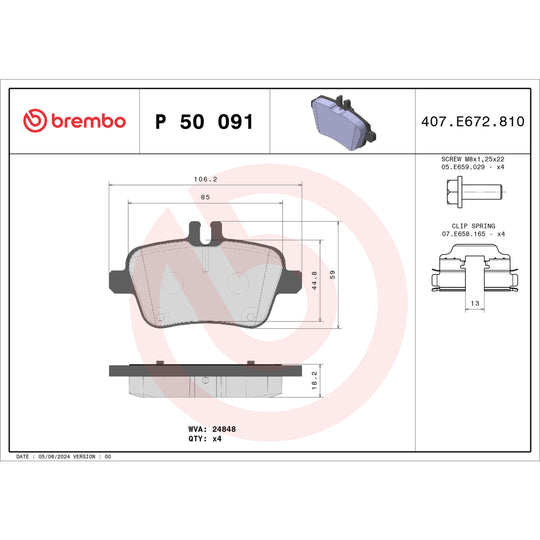 P50091 Brembo Premium Low-Met OE Equivalent Pad Brembo Brake Canada
