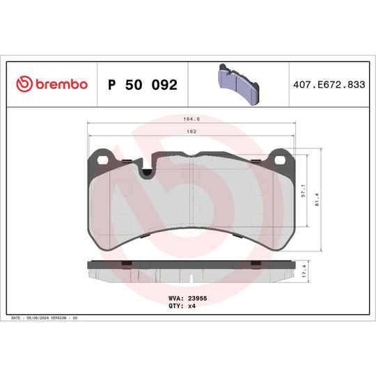 P50092 Brembo Premium Low-Met OE Equivalent Pad Brembo Brake Canada
