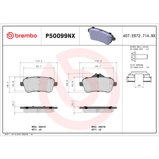P50099NX Brembo XTRA Ceramic Disc Brake Pad Set Brembo Brake Canada