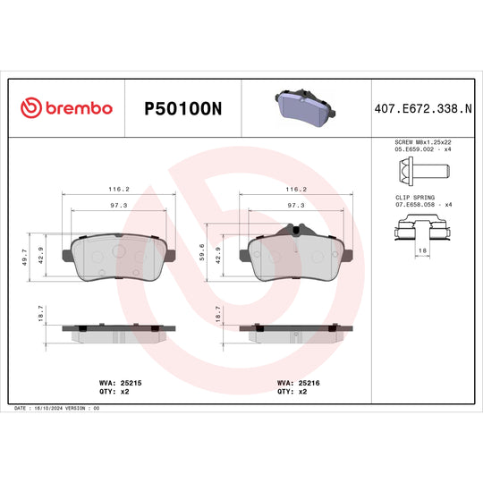 P50100N Brembo PRIME Ceramic Disc Brake Pad Set Brembo Brake Canada