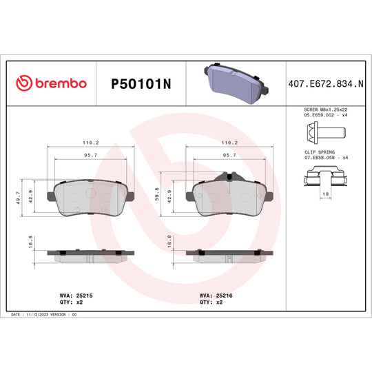 P50101N Brembo PRIME Ceramic Disc Brake Pad Set Brembo Brake Canada