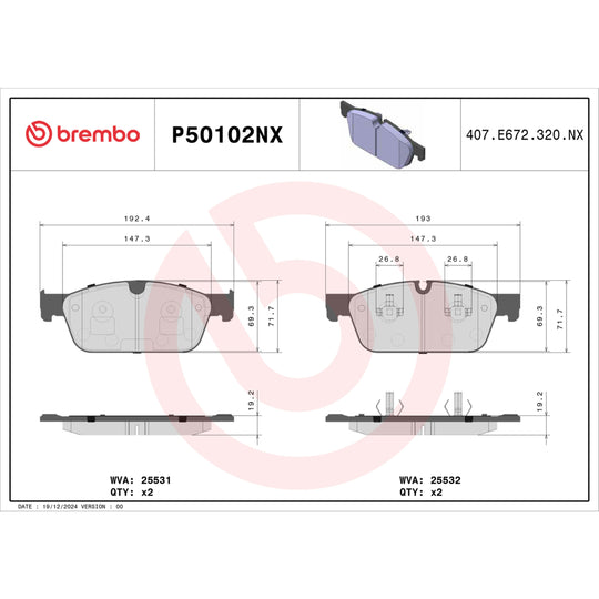 P50102NX Brembo XTRA Ceramic Disc Brake Pad Set Brembo Brake Canada