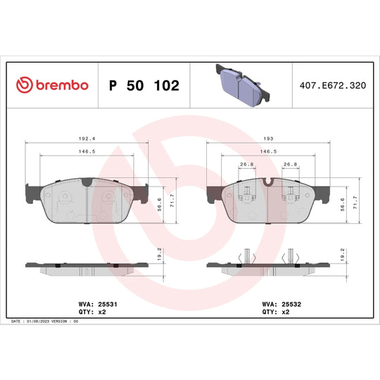 P50102 Brembo Premium Low-Met OE Equivalent Pad Brembo Brake Canada
