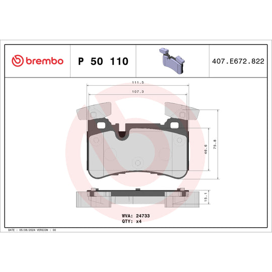 P50110 Brembo Premium Low-Met OE Equivalent Pad Brembo Brake Canada