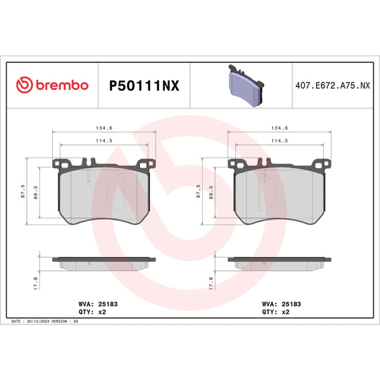 P50111NX Brembo XTRA Ceramic Disc Brake Pad Set Brembo Brake Canada