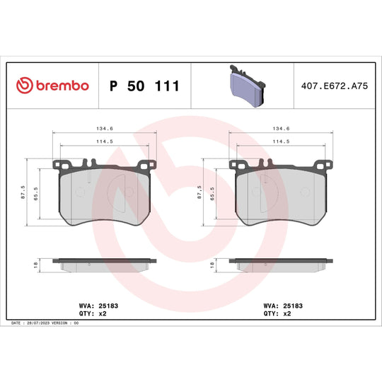 P50111 Brembo Premium Low-Met OE Equivalent Pad Brembo Brake Canada