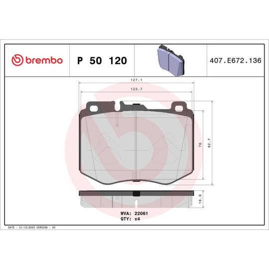 P50120 Brembo Premium Low-Met OE Equivalent Pad Brembo Brake Canada