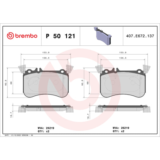 P50121 Brembo Premium Low-Met OE Equivalent Pad Brembo Brake Canada